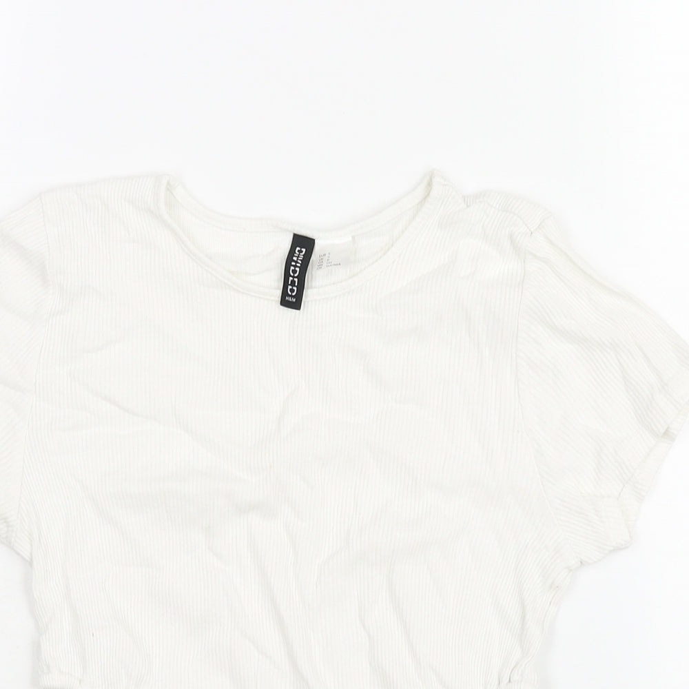 Womens UK Size S Divided by H&M White Cropped T-Shirt