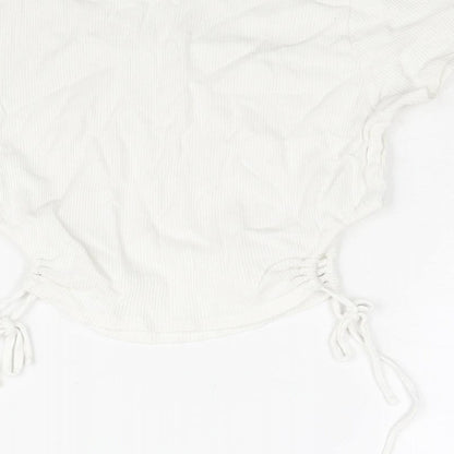 Womens UK Size S Divided by H&M White Cropped T-Shirt