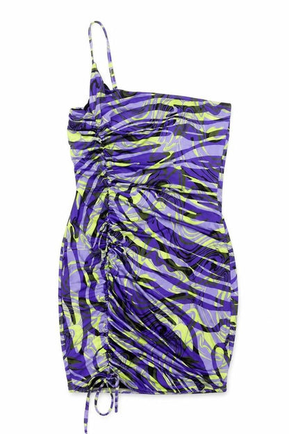PRETTYLITTLETHING Womens Multicoloured Geometric Polyester Mini Size 8 One Shoulder Pullover - Rouched