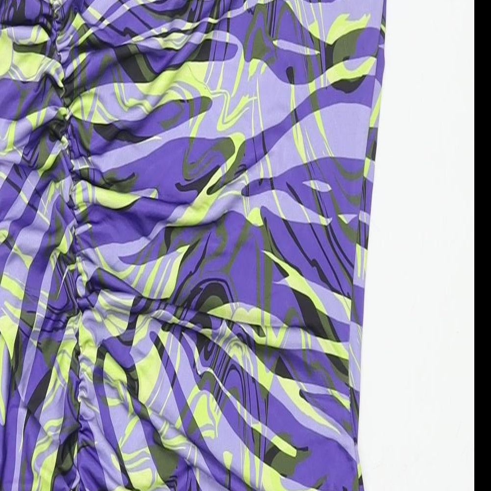 PRETTYLITTLETHING Womens Multicoloured Geometric Polyester Mini Size 8 One Shoulder Pullover - Rouched