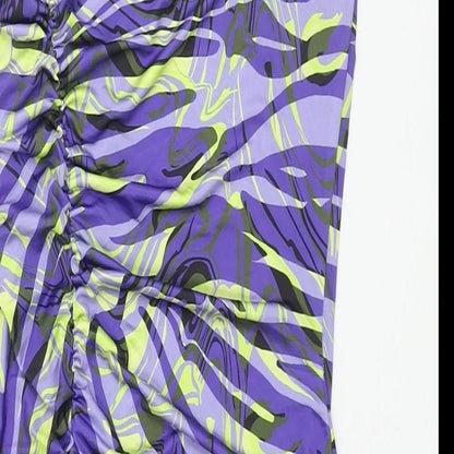 PRETTYLITTLETHING Womens Multicoloured Geometric Polyester Mini Size 8 One Shoulder Pullover - Rouched