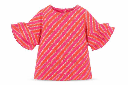 United Colors of Benetton Girls Pink Geometric Polyester Mini Size 2 Years Round Neck Button - Floral Stripe