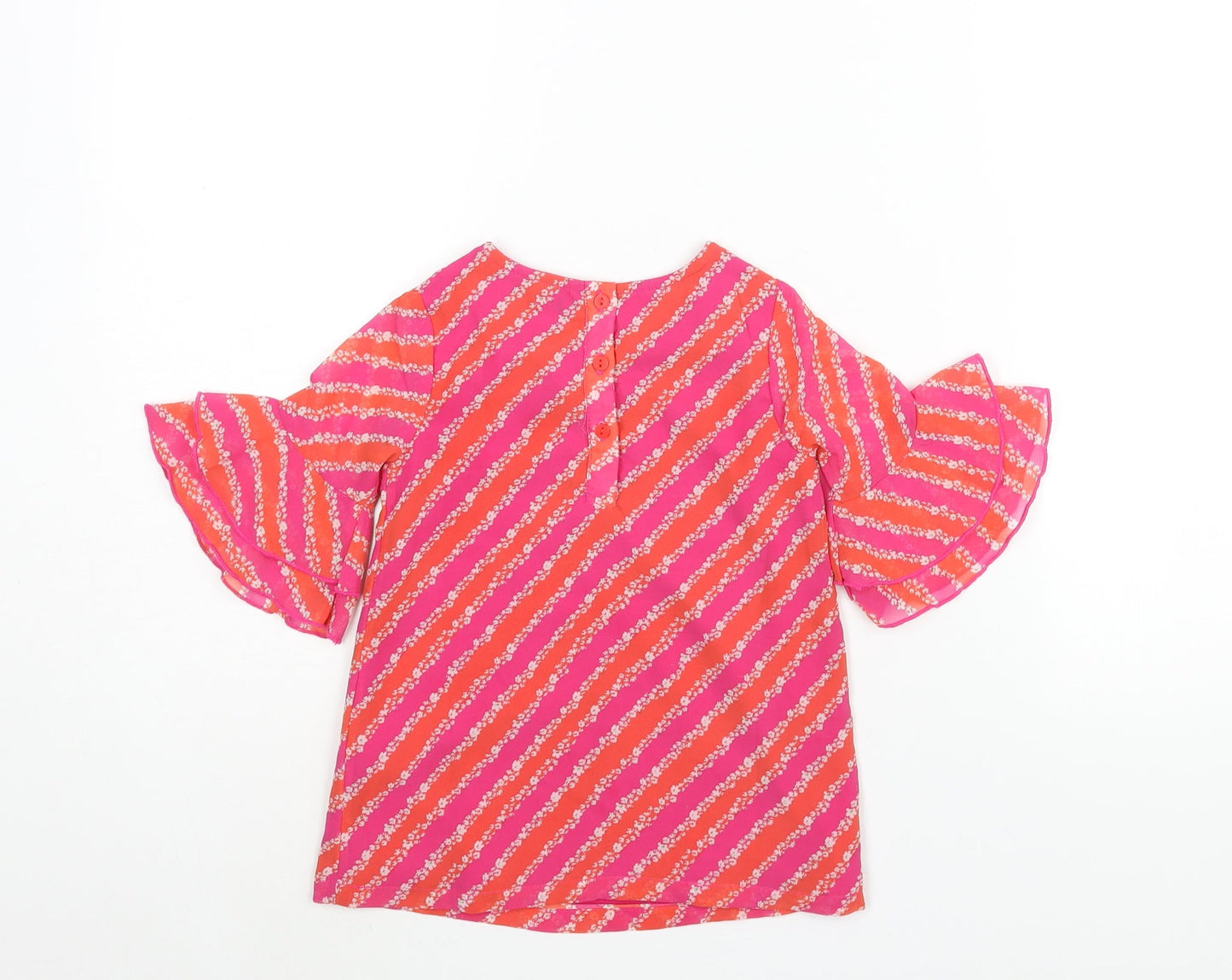 United Colors of Benetton Girls Pink Geometric Polyester Mini Size 2 Years Round Neck Button - Floral Stripe