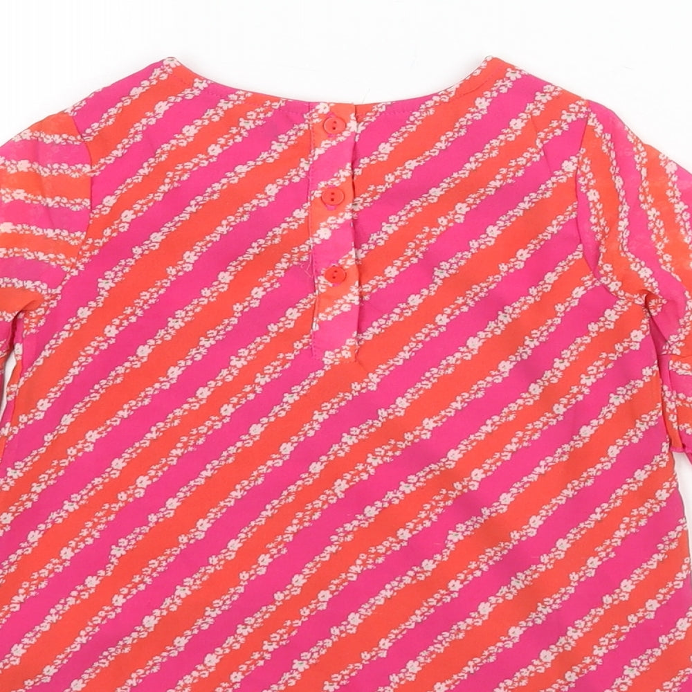 United Colors of Benetton Girls Pink Geometric Polyester Mini Size 2 Years Round Neck Button - Floral Stripe