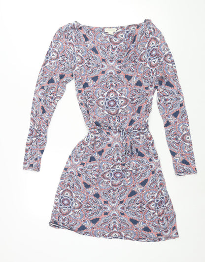 Monsoon Womens Multicoloured Geometric Viscose Shift Size 14 Cowl Neck Pullover - Belted