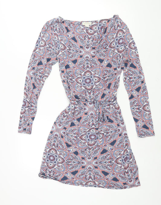 Monsoon Womens Multicoloured Geometric Viscose Shift Size 14 Cowl Neck Pullover - Belted