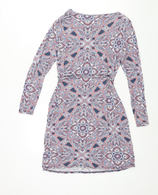 Monsoon Womens Multicoloured Geometric Viscose Shift Size 14 Cowl Neck Pullover - Belted