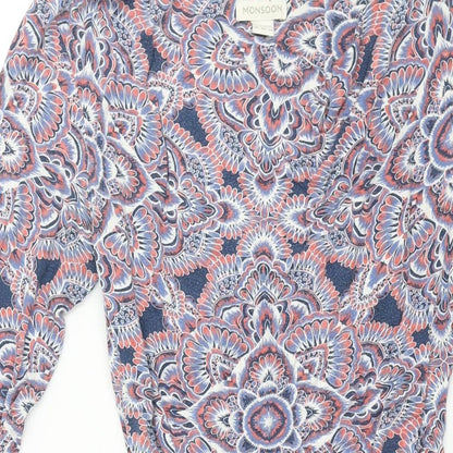 Monsoon Womens Multicoloured Geometric Viscose Shift Size 14 Cowl Neck Pullover - Belted