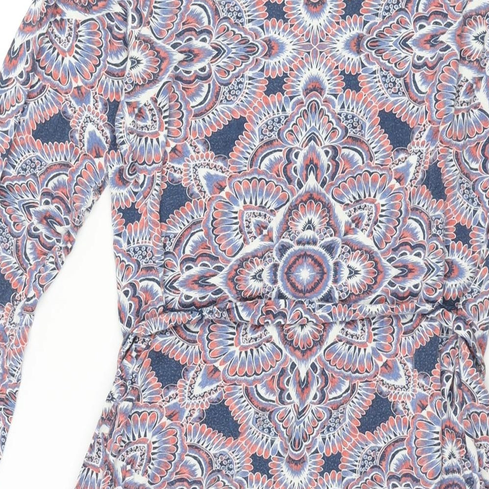 Monsoon Womens Multicoloured Geometric Viscose Shift Size 14 Cowl Neck Pullover - Belted