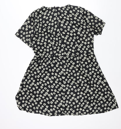 Poppy Lux Womens Black Geometric Polyester A-Line Size 16 Round Neck Zip - Floral Print