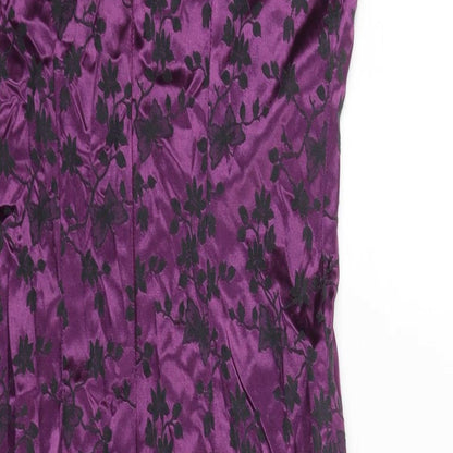 CDC Womens Purple Floral Polyester Shift Size 6 Round Neck Zip - Lace Trim