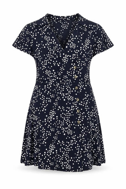 Oasis Womens Black Polka Dot Polyester A-Line Size S V-Neck Pullover - Button Detail Belted