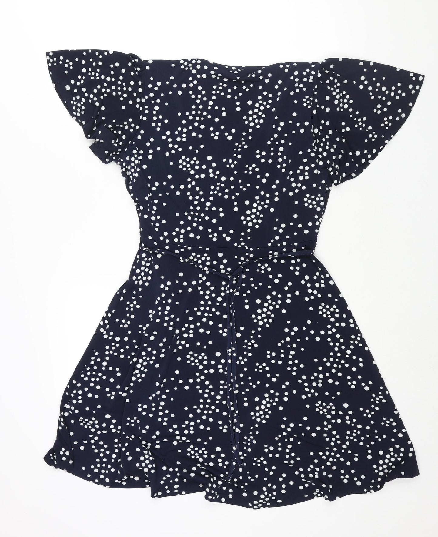 Oasis Womens Black Polka Dot Polyester A-Line Size S V-Neck Pullover - Button Detail Belted