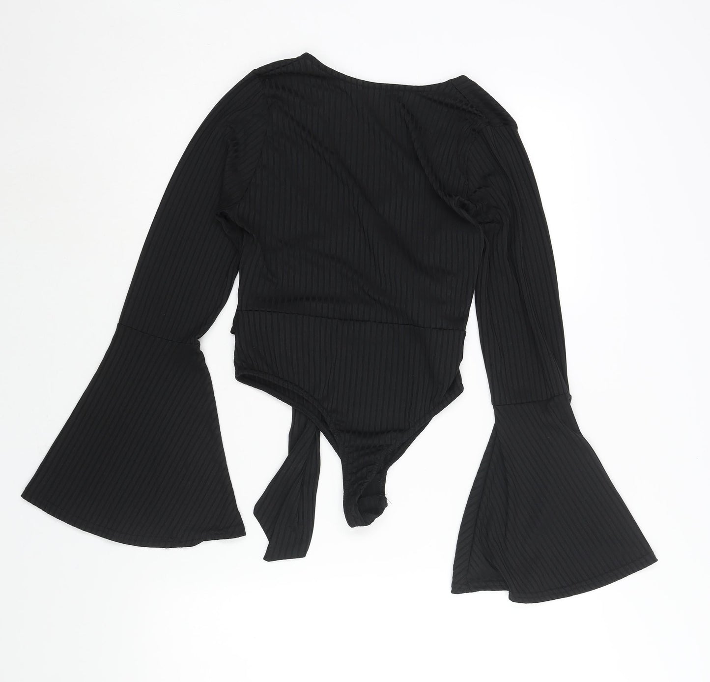 Boohoo Womens Black Polyester Bodysuit One-Piece Size 12 Snap - Belted