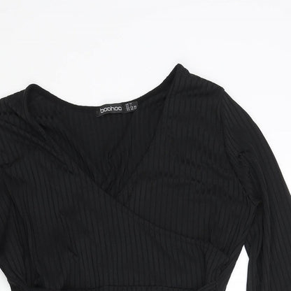 Boohoo Womens Black Polyester Bodysuit One-Piece Size 12 Snap - Belted