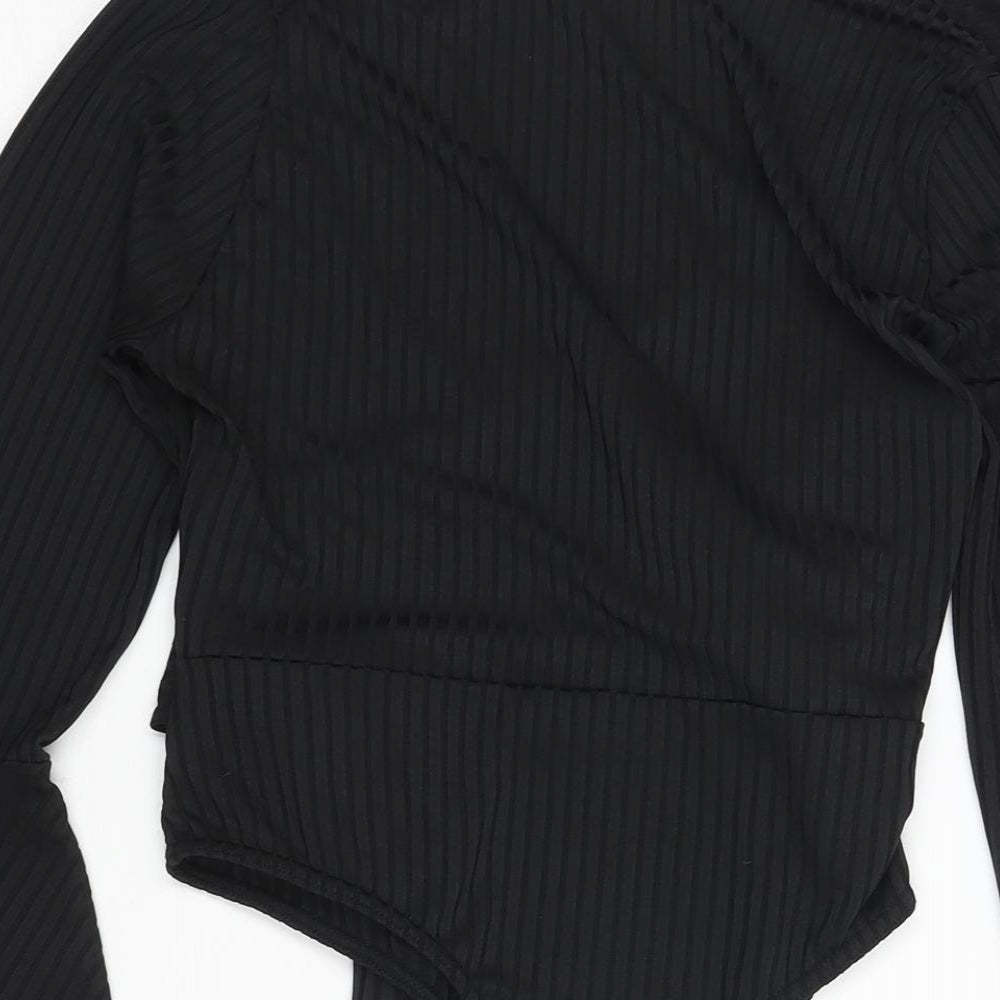 Boohoo Womens Black Polyester Bodysuit One-Piece Size 12 Snap - Belted