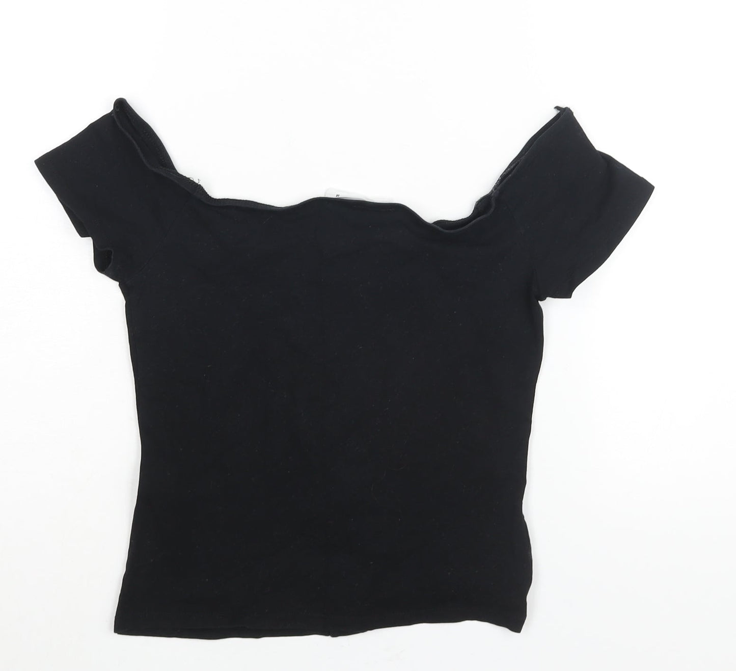 Terranova Womens Black Cotton Basic Blouse Size M Off the Shoulder - Button Detail