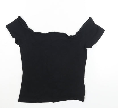Terranova Womens Black Cotton Basic Blouse Size M Off the Shoulder - Button Detail