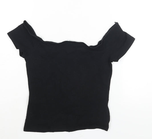 Terranova Womens Black Cotton Basic Blouse Size M Off the Shoulder - Button Detail