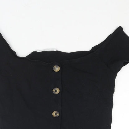 Terranova Womens Black Cotton Basic Blouse Size M Off the Shoulder - Button Detail