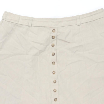 BHS Womens Beige Polyester A-Line Skirt Size 16 - Button Detail Elasticated Waist