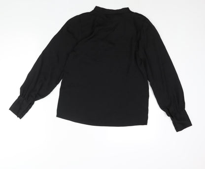 New Look Womens Black Polyester Basic Blouse Size 8 V-Neck - Bow