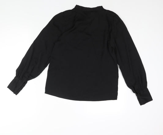 New Look Womens Black Polyester Basic Blouse Size 8 V-Neck - Bow