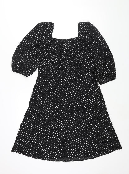 Stella Morgan Womens Black Polka Dot Polyester A-Line Size 10 Square Neck Pullover
