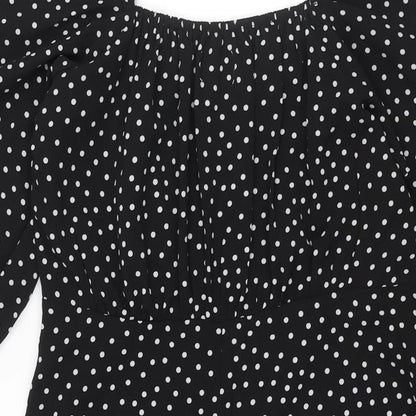 Stella Morgan Womens Black Polka Dot Polyester A-Line Size 10 Square Neck Pullover