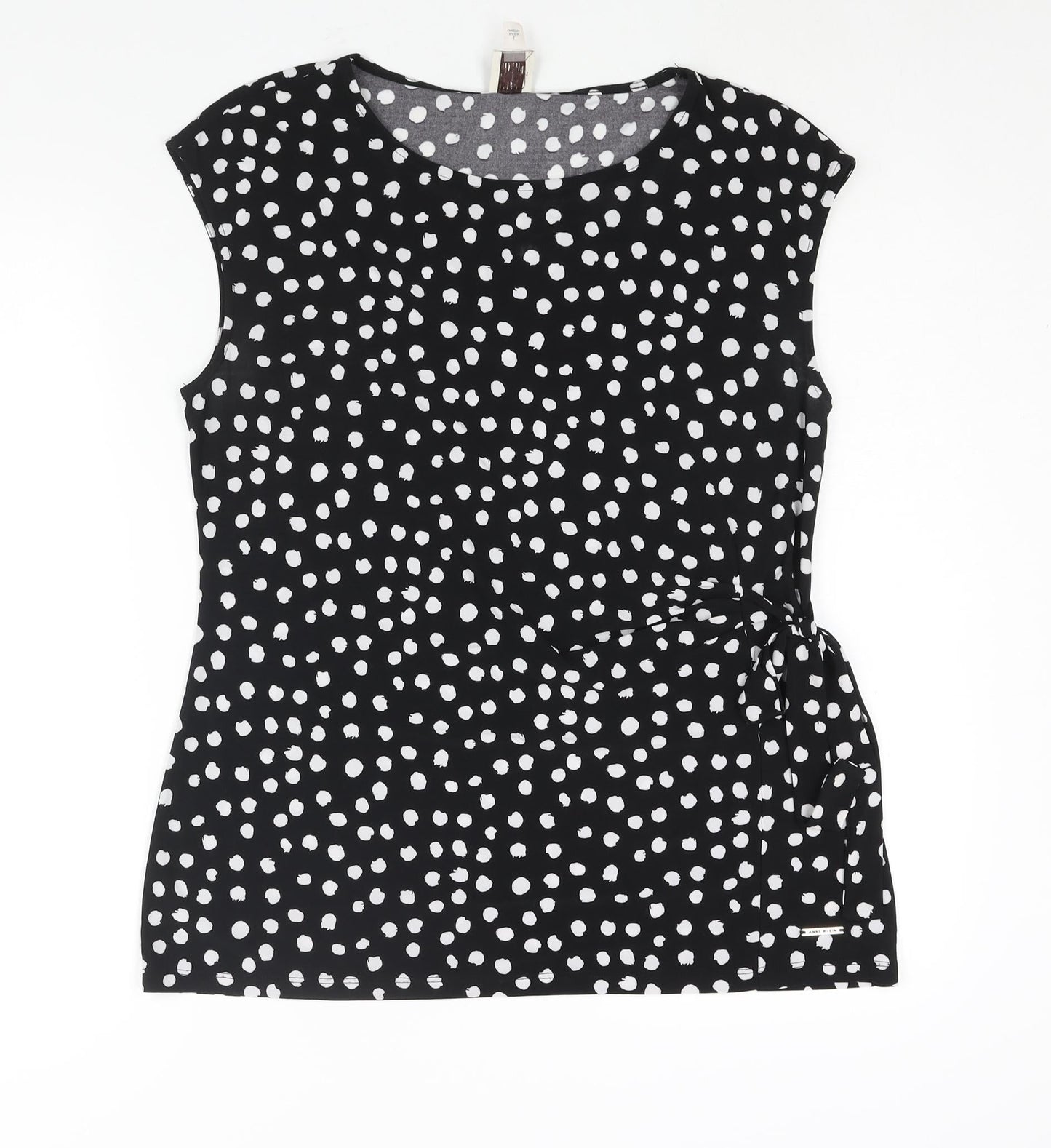 Anne Klein Womens Black Polka Dot Polyester Camisole Blouse Size L Round Neck - Logo Tie Detail