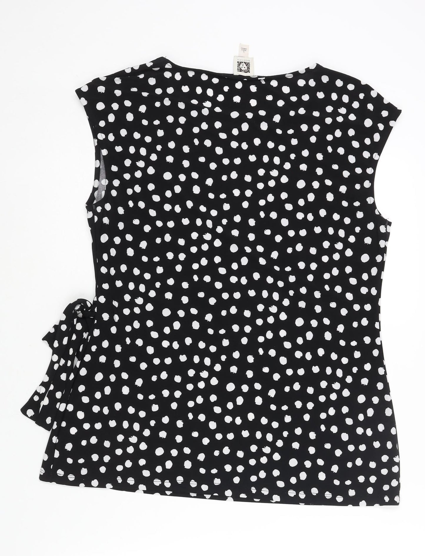Anne Klein Womens Black Polka Dot Polyester Camisole Blouse Size L Round Neck - Logo Tie Detail