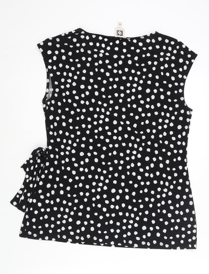 Anne Klein Womens Black Polka Dot Polyester Camisole Blouse Size L Round Neck - Logo Tie Detail