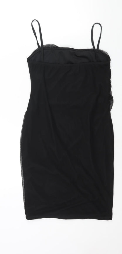 PRETTYLITTLETHING Womens Black Polyester Mini Size 14 Square Neck Pullover - Rouched