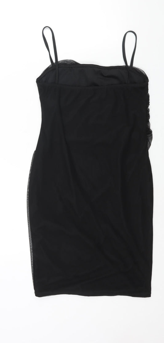 PRETTYLITTLETHING Womens Black Polyester Mini Size 14 Square Neck Pullover - Rouched