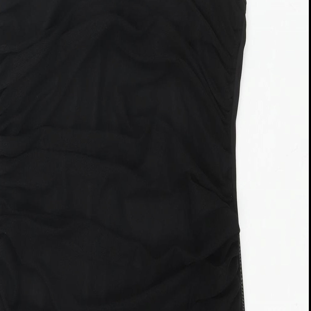 PRETTYLITTLETHING Womens Black Polyester Mini Size 14 Square Neck Pullover - Rouched