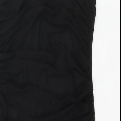 PRETTYLITTLETHING Womens Black Polyester Mini Size 14 Square Neck Pullover - Rouched