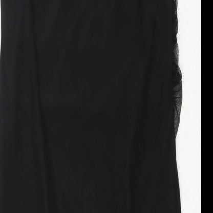 PRETTYLITTLETHING Womens Black Polyester Mini Size 14 Square Neck Pullover - Rouched