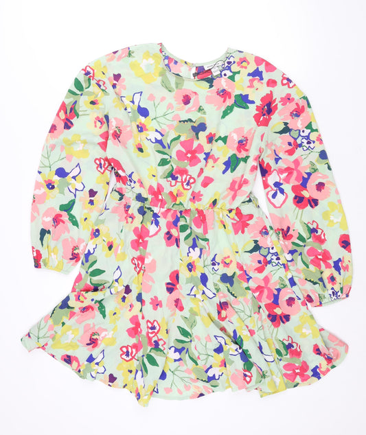 Neon Rose Womens Multicoloured Floral Polyester A-Line Size XS Round Neck Button