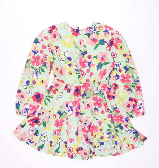 Neon Rose Womens Multicoloured Floral Polyester A-Line Size XS Round Neck Button