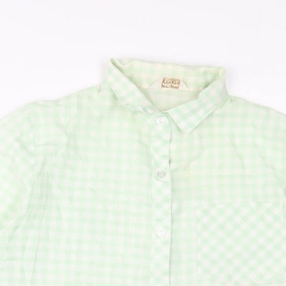 Justine Womens Green Plaid Cotton Basic Button-Up Size 16 Collared