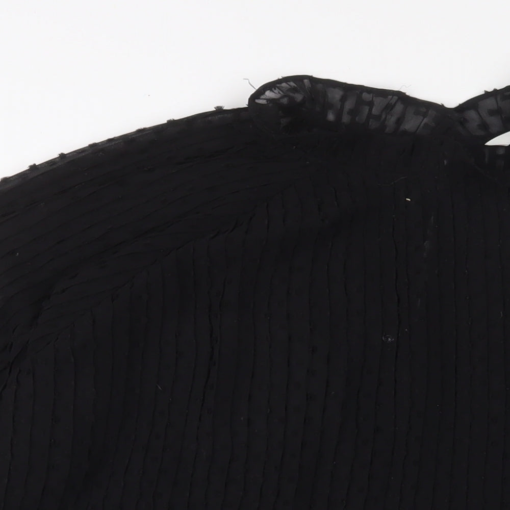 H&M Womens Black Polyester Basic Blouse Size L Round Neck - Embroidered
