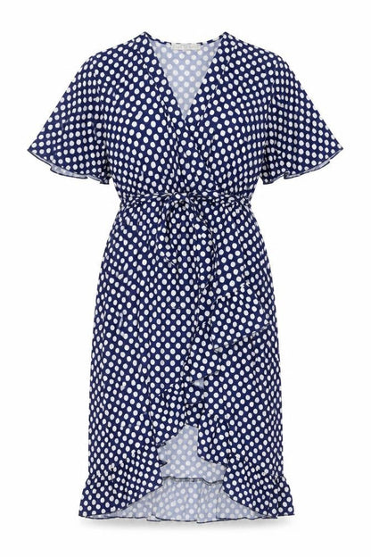 Pala D'oro Womens Beige Polka Dot Polyester A-Line Size L V-Neck Pullover - Belted