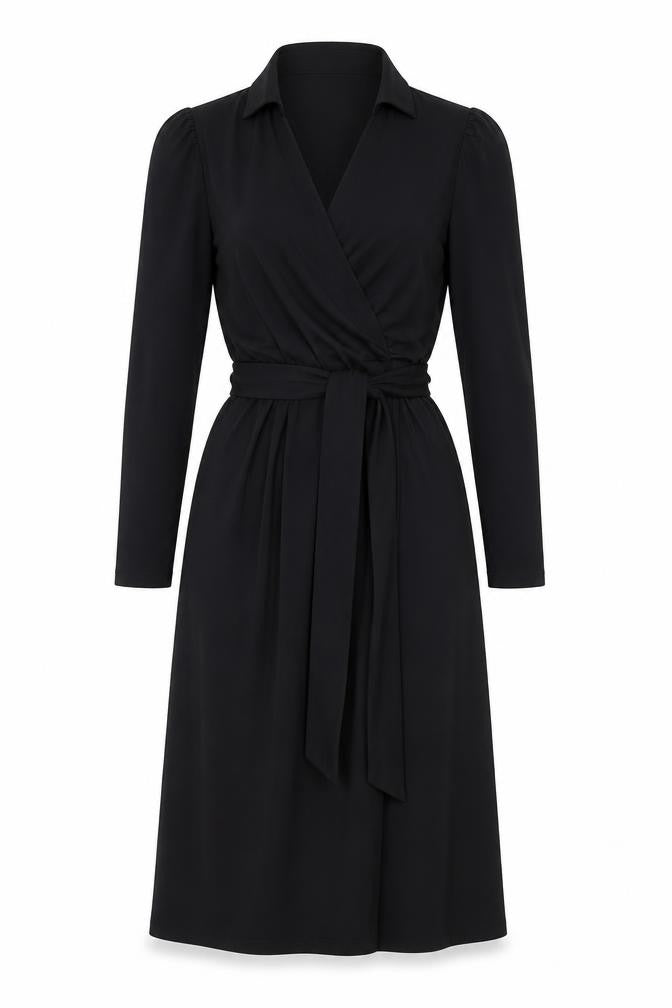 Marks and Spencer Womens Black Polyester A-Line Size 8 Collared Pullover - Belted