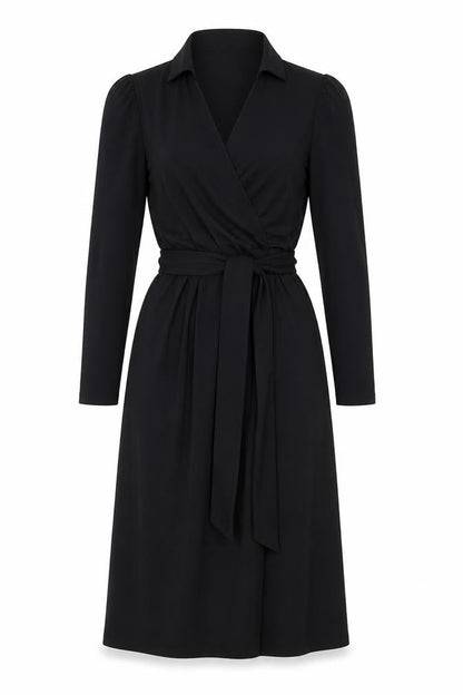 Marks and Spencer Womens Black Polyester A-Line Size 8 Collared Pullover - Belted