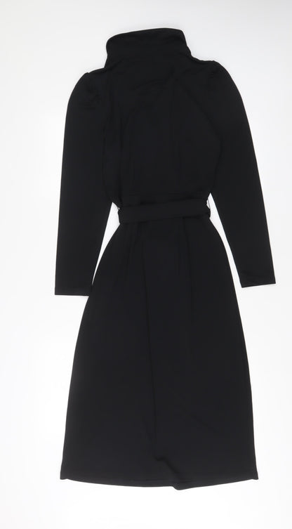 Marks and Spencer Womens Black Polyester A-Line Size 8 Collared Pullover - Belted