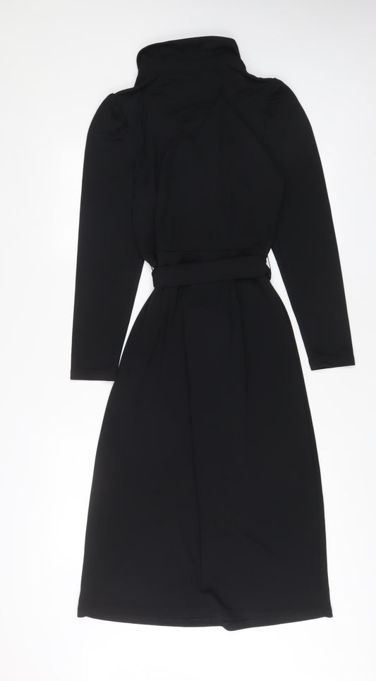 Marks and Spencer Womens Black Polyester A-Line Size 8 Collared Pullover - Belted