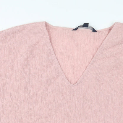 French Connection Womens Pink Polyester Basic T-Shirt Size M V-Neck