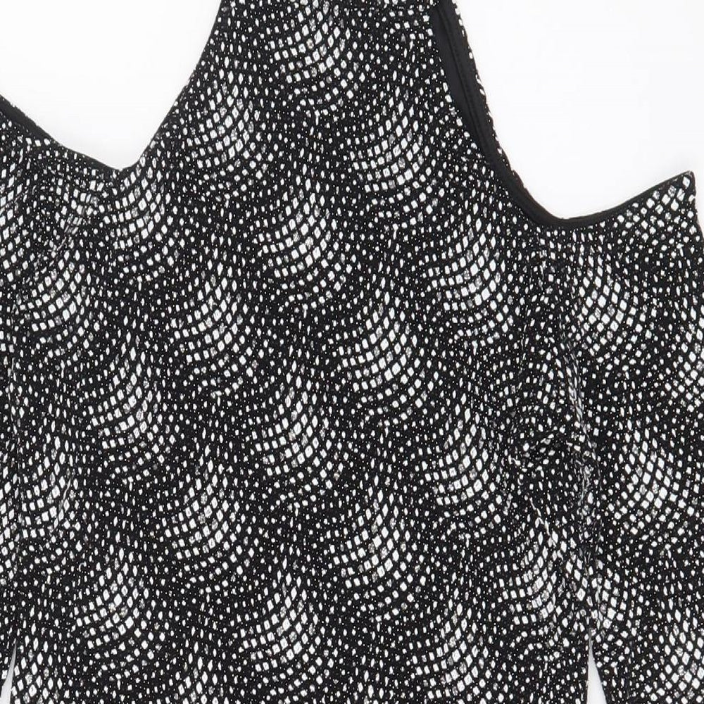 QED London Womens Black Polyester A-Line Size 12 Halter Button - Cold Shoulder