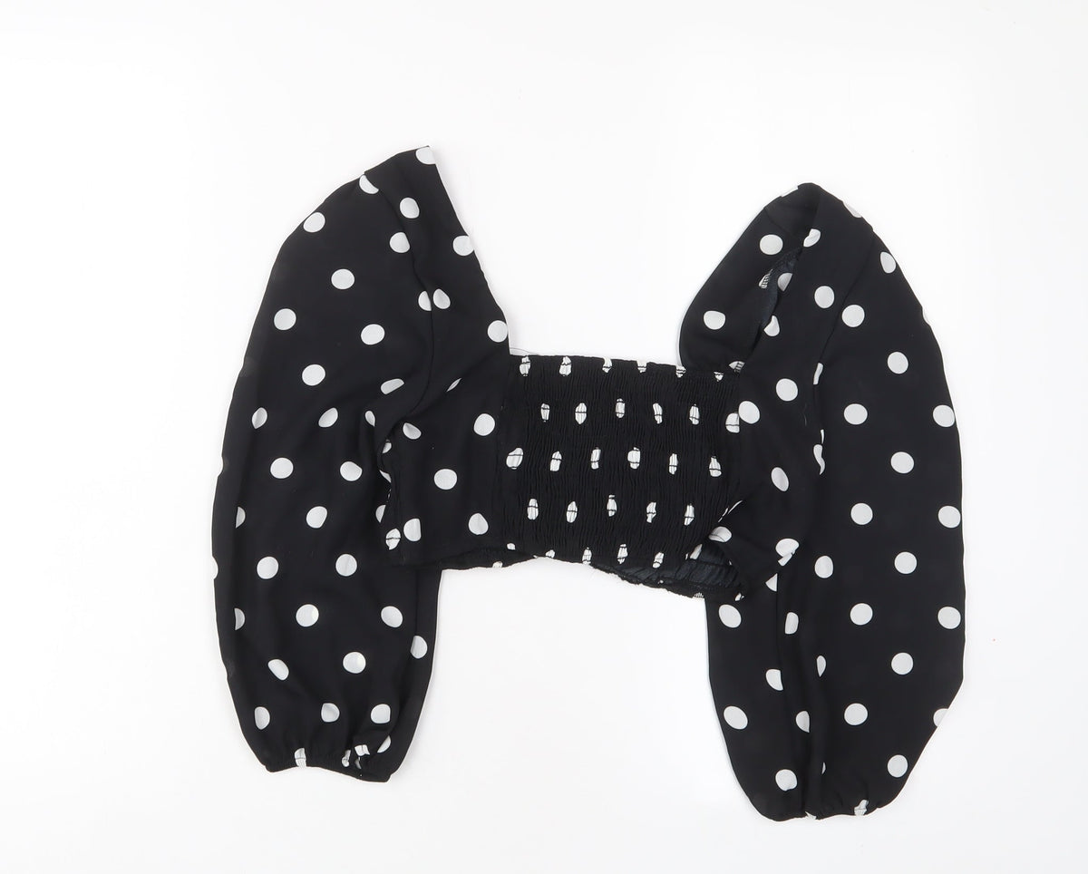 Emory Park Womens Black Polka Dot Polyester Basic Blouse Size M V-Neck