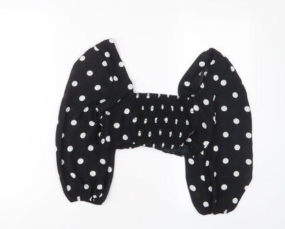 Emory Park Womens Black Polka Dot Polyester Basic Blouse Size M V-Neck